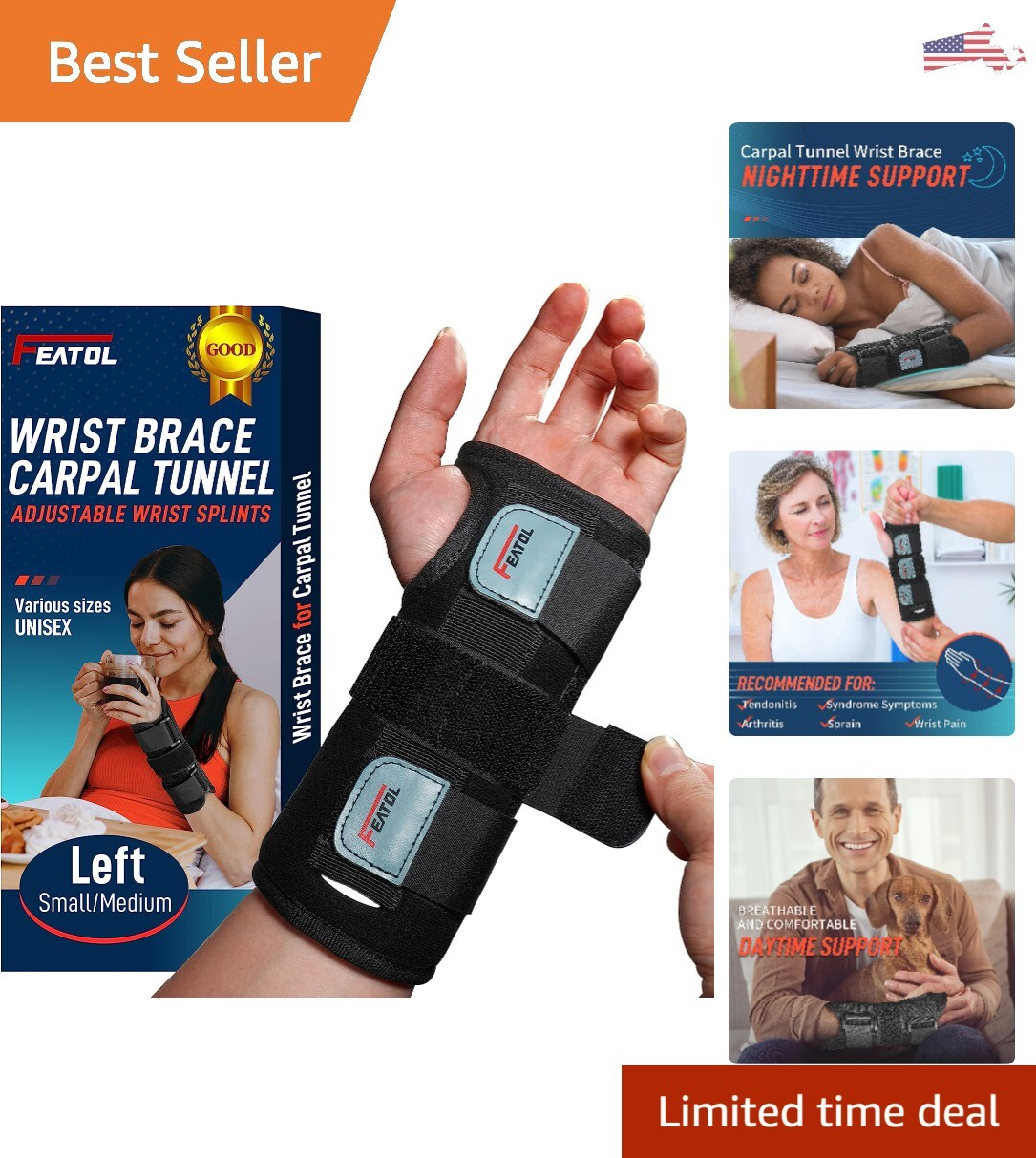 Wrist Brace for Carpal Tunnel – Aluminum Palmer Stay – Fixed Plastic Splints