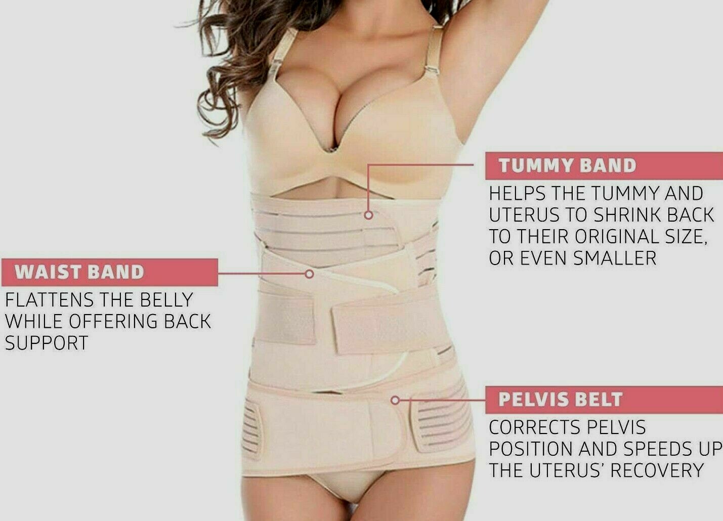 New Azmed Postpartum Recovery Belt (3 BELTS IN 1 SET) Women One-Size Beige