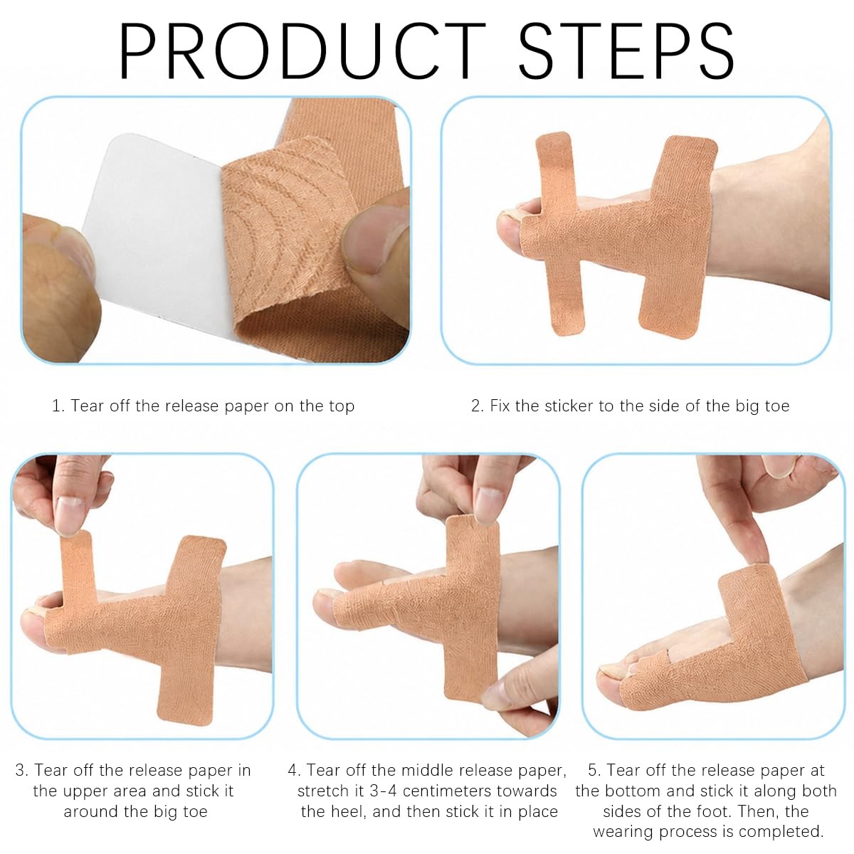 60 PCS Pre-Cut Bunion Corrector Kinesiology Tape–Self-Adhesive Hallux Beige