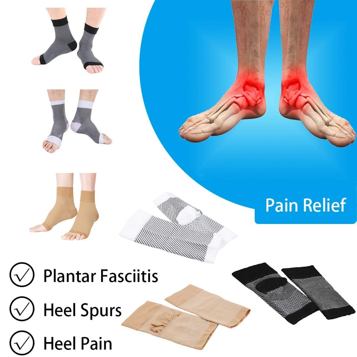 2 PAIR Graduated Compression Foot Sleeves for Runners, Nurses, Travelling, Gym