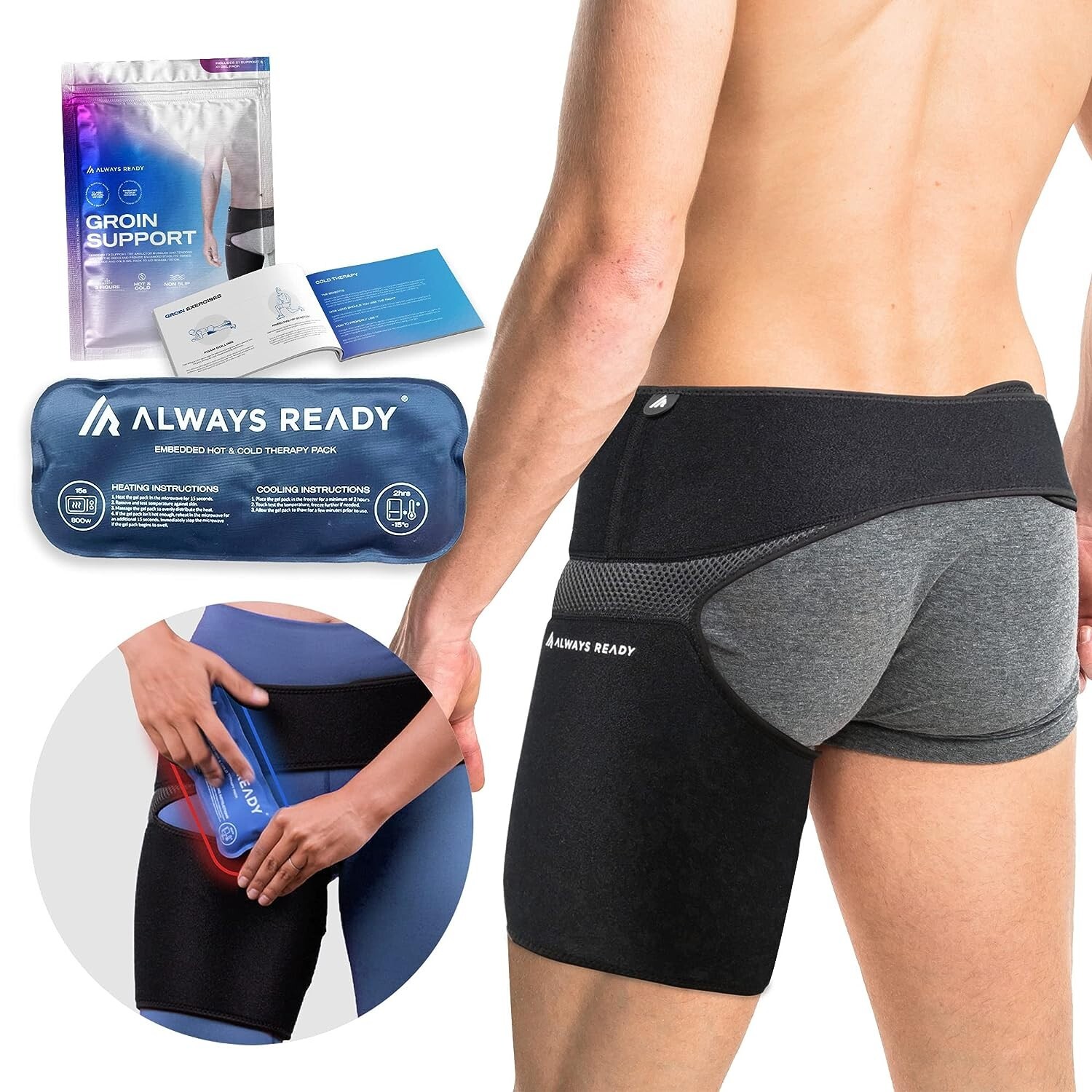 Always Ready Hip Brace for Sciatica Pain Relief w/ Hot & Cold Gel Pack M-XXL NEW