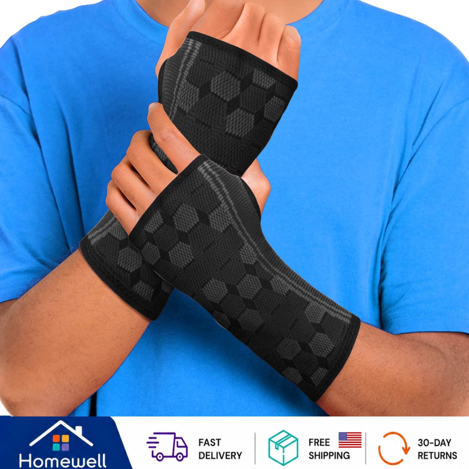 Wrist Compression Sleeves Pair – Medical-Grade Support for Pain Relief