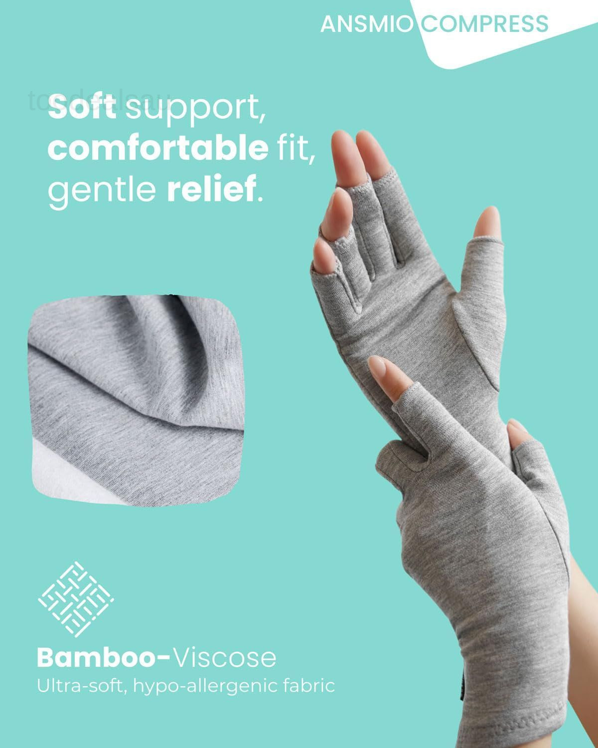 Rayon Derived from Bamboo Compression Gloves – Fingerless Small, Grey