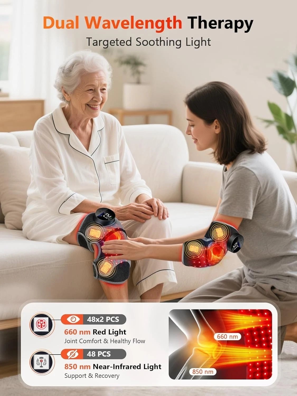 Targeted Knee Brace with 4 Massage Areas & Red Light Therapy – Cord-Free Relief
