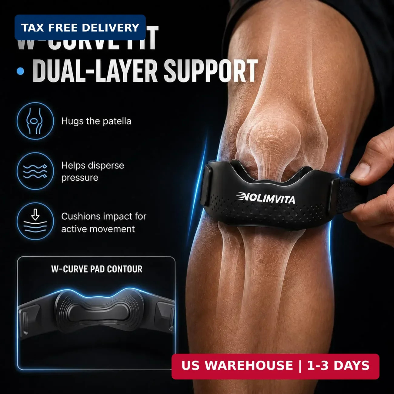 Patellar Tendon Support Strap 2 Pack, Knee Brace for Women & Men, Knee Strap wit