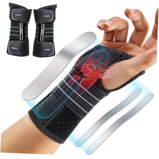 2 Pack Carpal Tunnel Wrist Braces, Adjustable Night Wrist Support with 3 L Gray