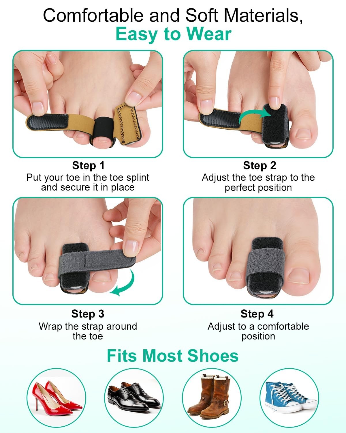 Hammer Toe Corrector Pack, Adjustable Steel Splints for Women Men, Curled Bent