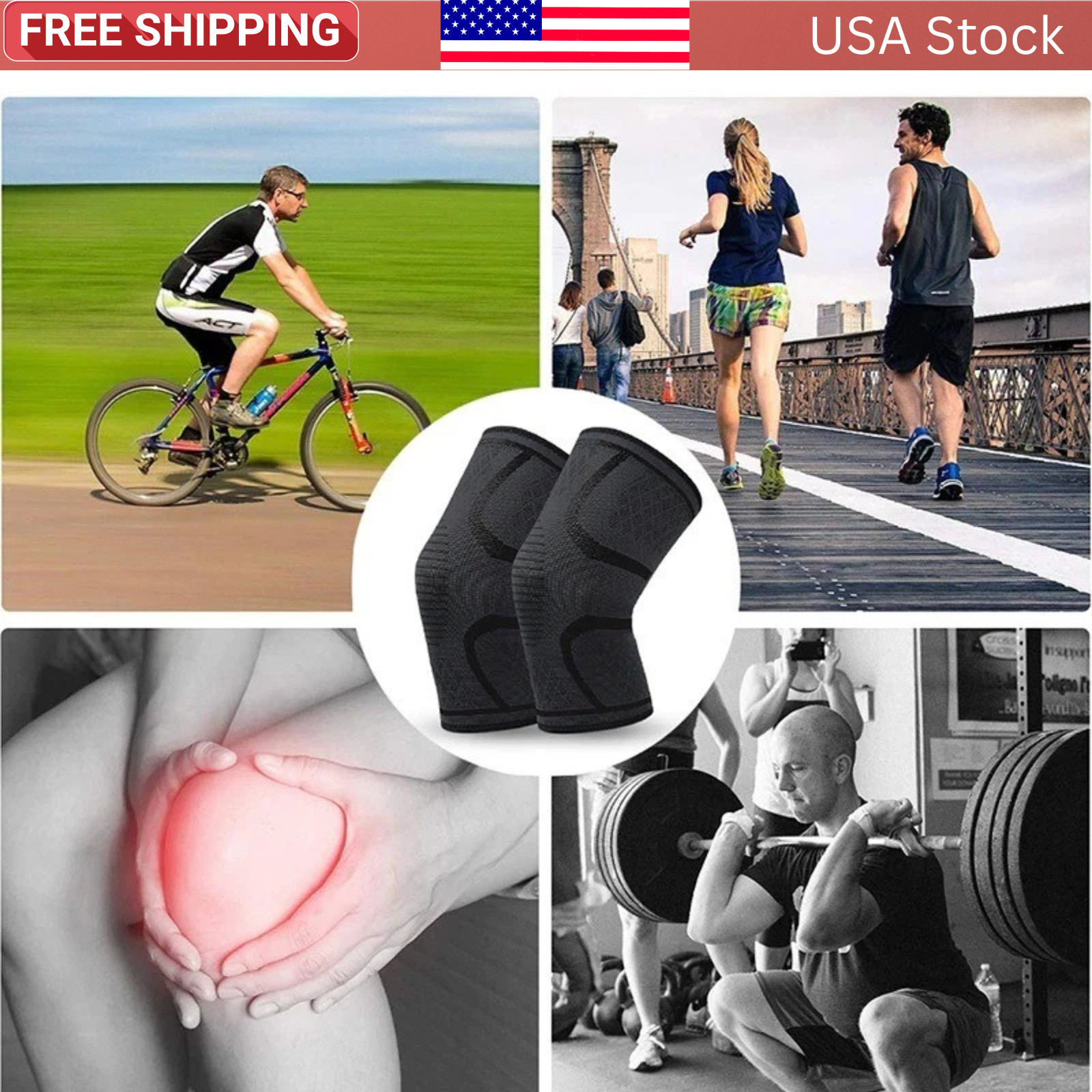 2x Knee Sleeves Copper Silver Compression Brace Support Sport Joint Injury Pain