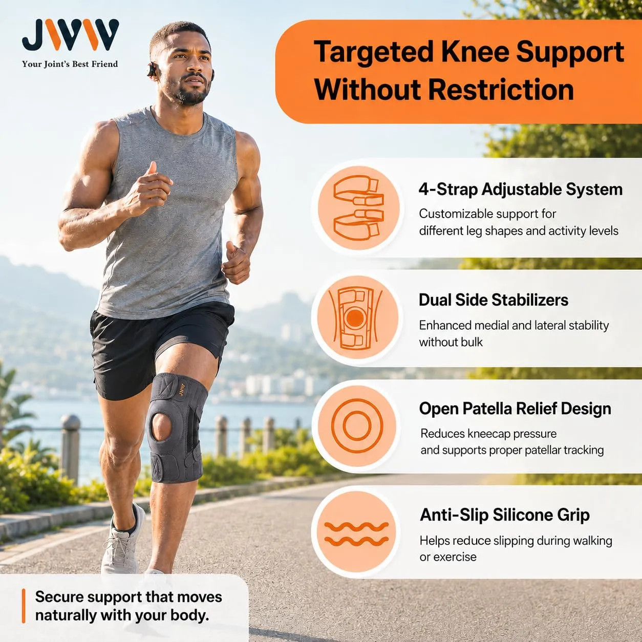 Plus Size Knee Brace 2XL Open Patella Gel Pads Stabilizers For Pain Relief Su…