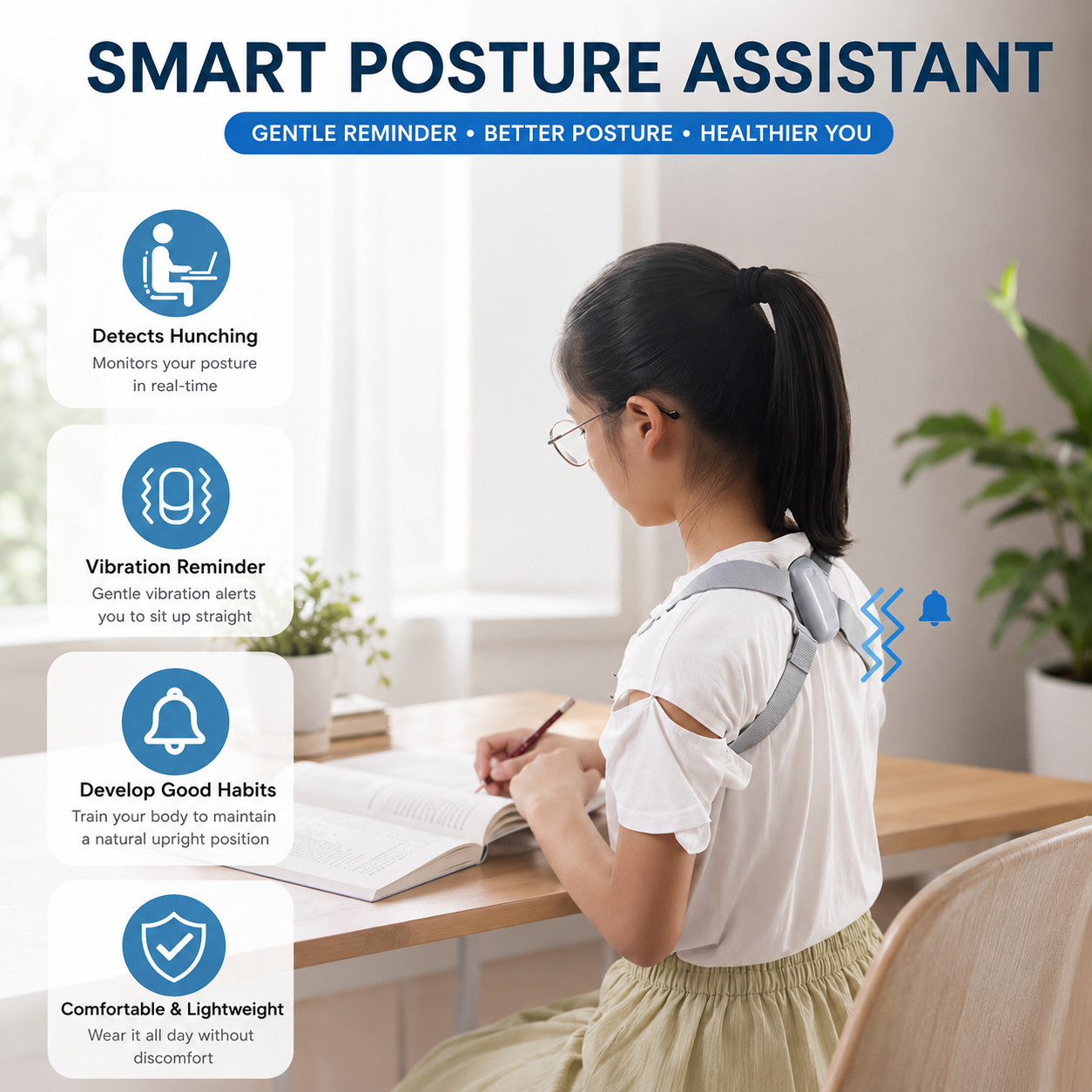 Smart Posture Corrector Rechargeable Back Brace Vibration Reminder Adjustable