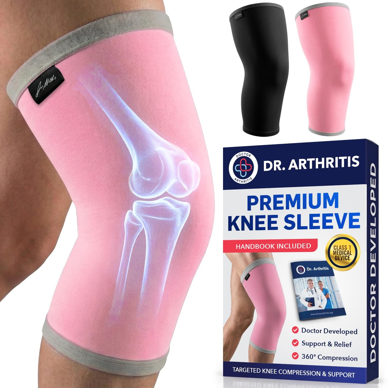 Dr. Arthritis Doctor-Developed Thick Knee Brace Support, Secure S, Pink