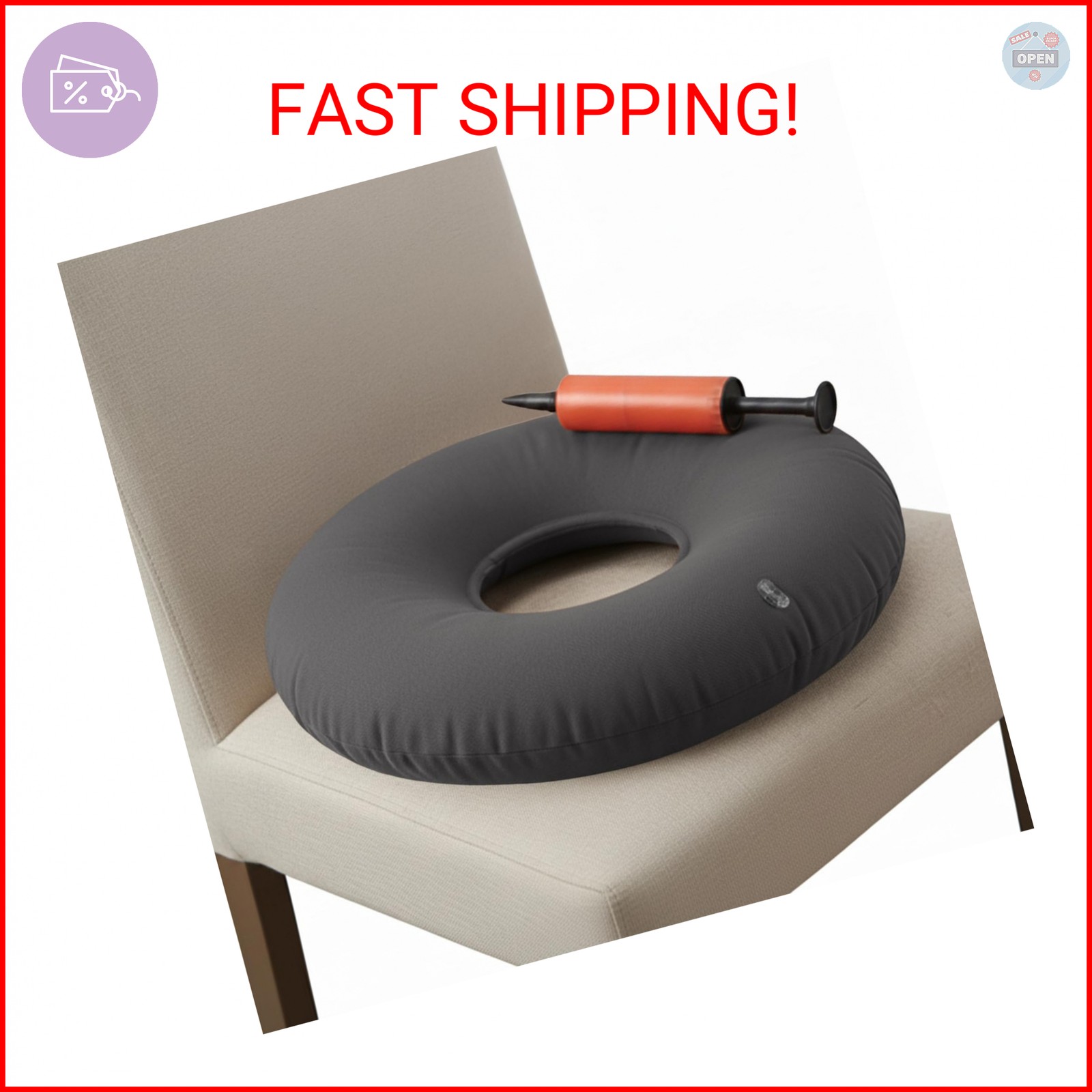 Dr. Frederick’s Original Inflatable Donut Pillow – 18″ Seat Cushion for Tailbone