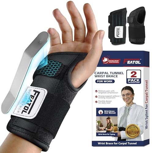 FEATOL Carpal Tunnel Wrist Brace for Pain Relief, Arthritis, Typing, Right &