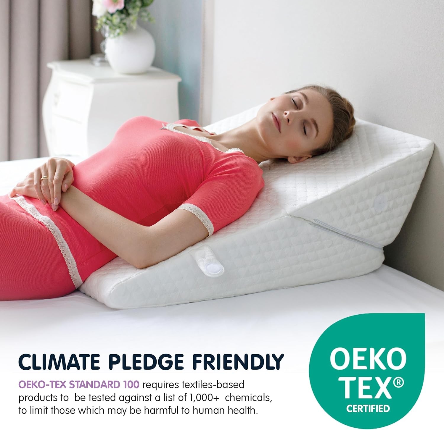 Adjustable Bed Wedge Pillow for Sleeping – Large, White