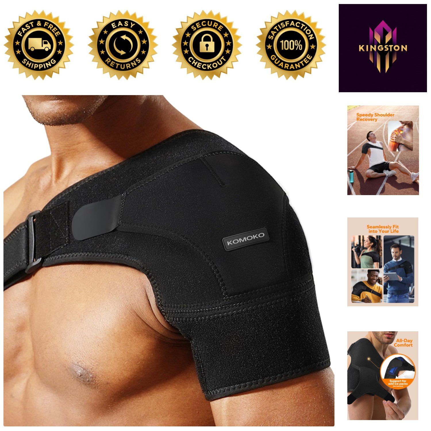 Komoko Adjustable Shoulder Brace – Pain Relief & Rotator Cuff Support Sleeve