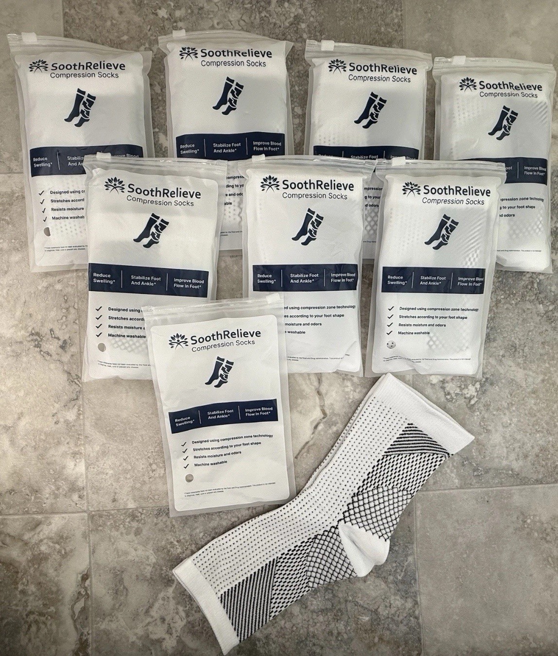 SoothRelieve Compression Sock lot of 8 Unisex Large Neuropathy NEW No Slip Cuff