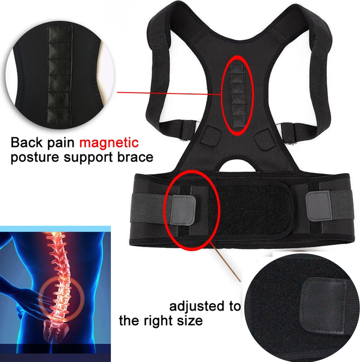Adjustable Posture Corrector Brace Shoulder Back Support Belt Magnetic Therapy