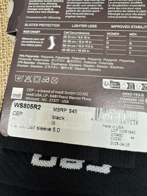CEP Men’s Running Compression Calf Sleeves -size lll (32-38 cm/12.5-15in) *New