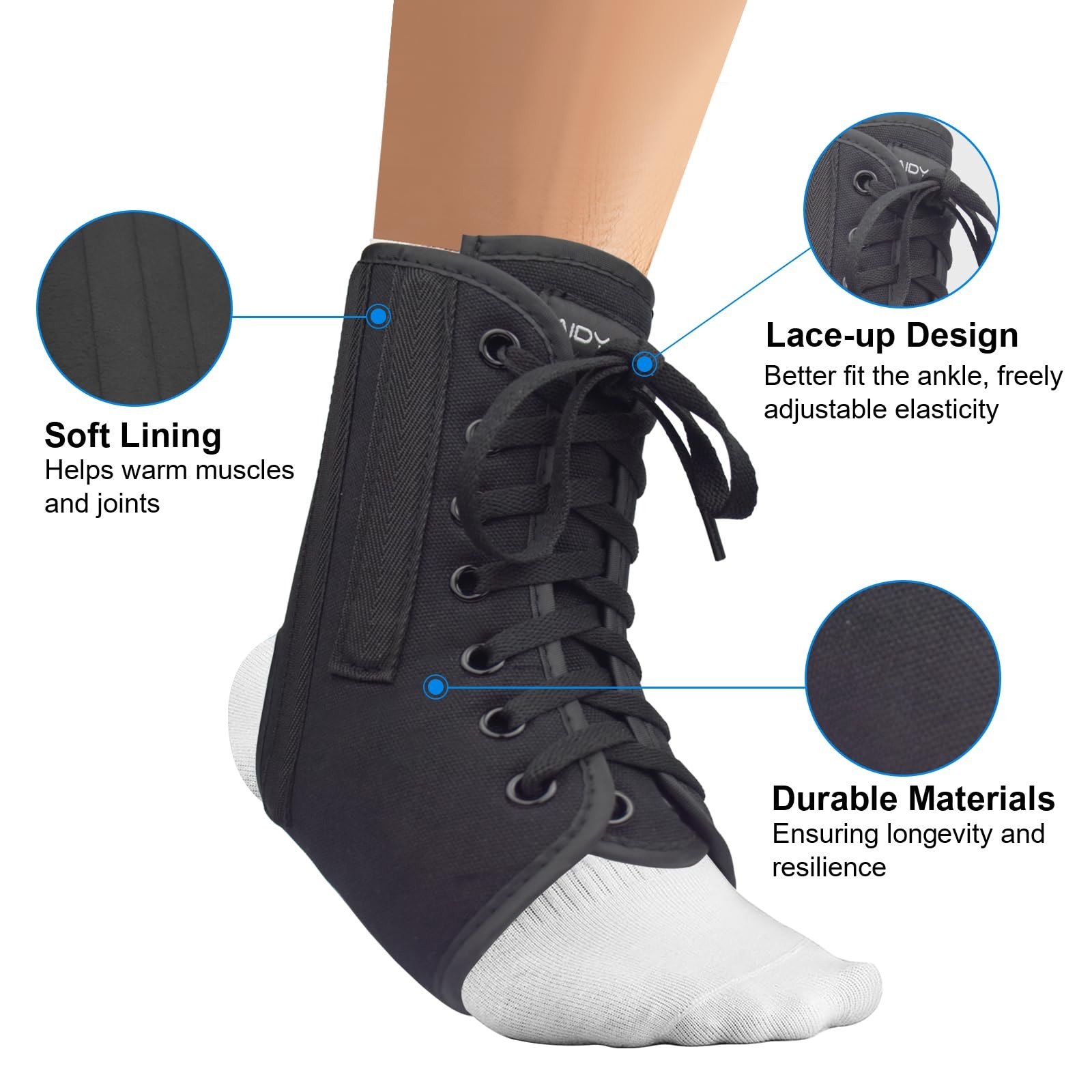 AIDY-PRO Lace Up Ankle Brace with Metal Side Stabilizers, Large, Black