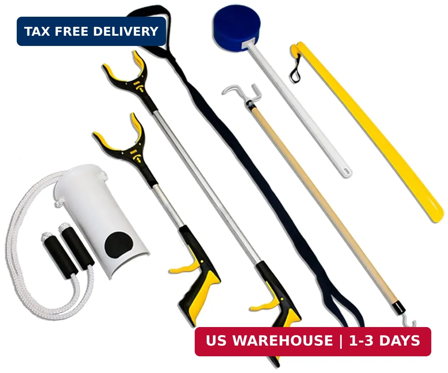 RMS Premium 7-Piece Hip & Knee Kit with Leg Lifter, 19″ & 32″ Reachers, Sock Aid