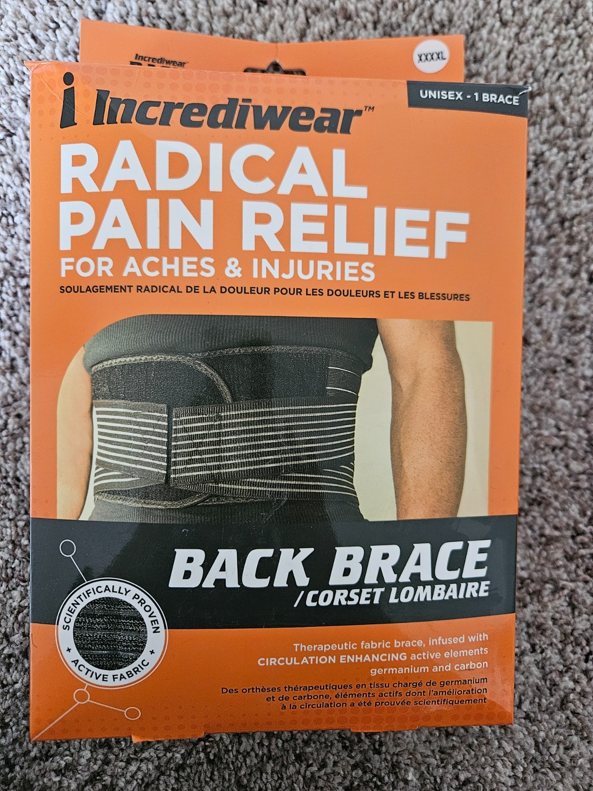 Incrediwear Back Brace Support XXXXL Opened Box. BRAND NEW
