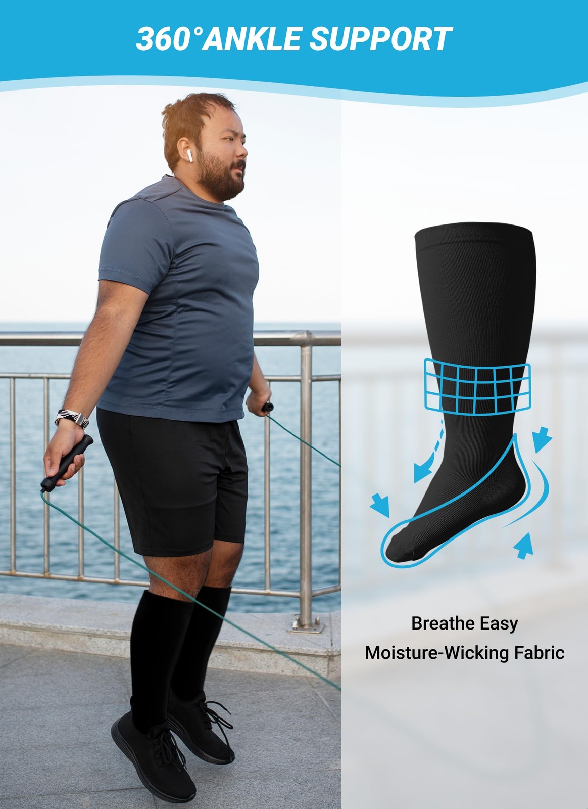 Plus Size Compression Socks 20~30mmHg Wide Calf, 3 Pairs