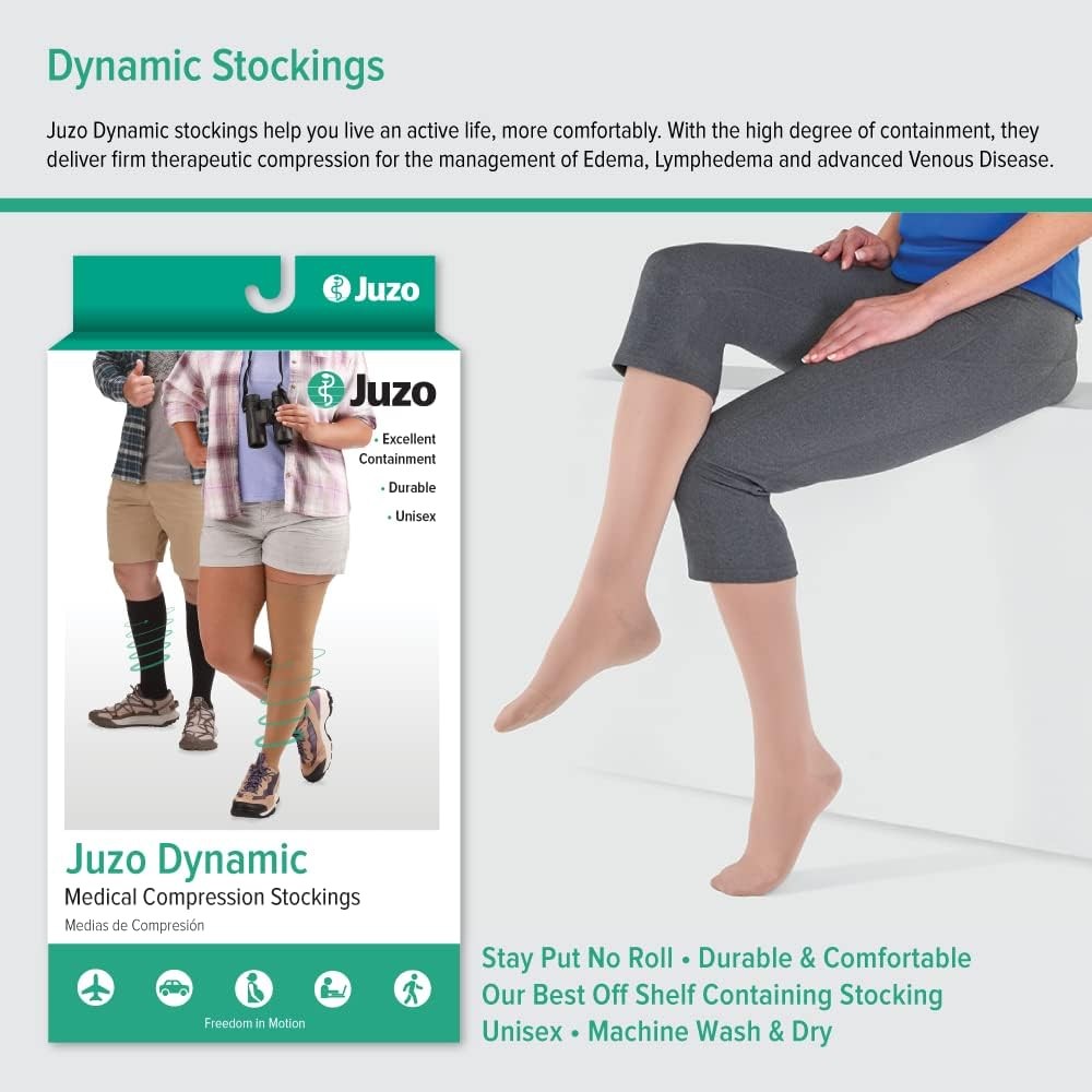 Juzo Dynamic Varin Thigh High, Open Toe, Short, Dot Band, Size: IV (Beige) 30-40