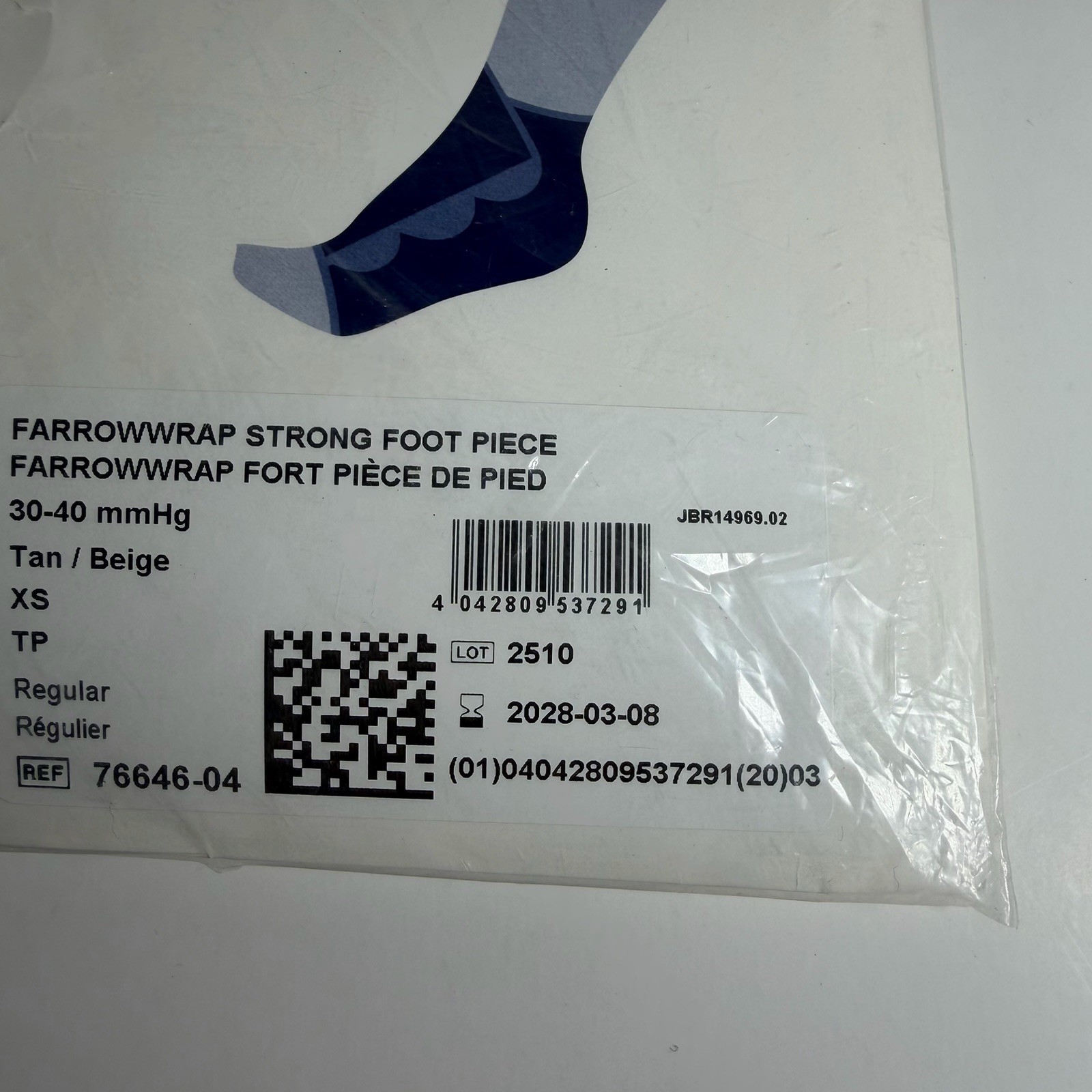 Jobst FarrowWrap Strong Footpiece Long X-Small Tan New 76646-04