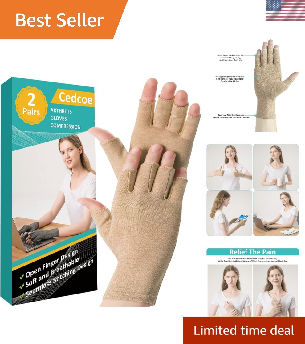 Breathable Cotton Spandex Fingerless Compression Gloves – 2 Pairs for Arthritis