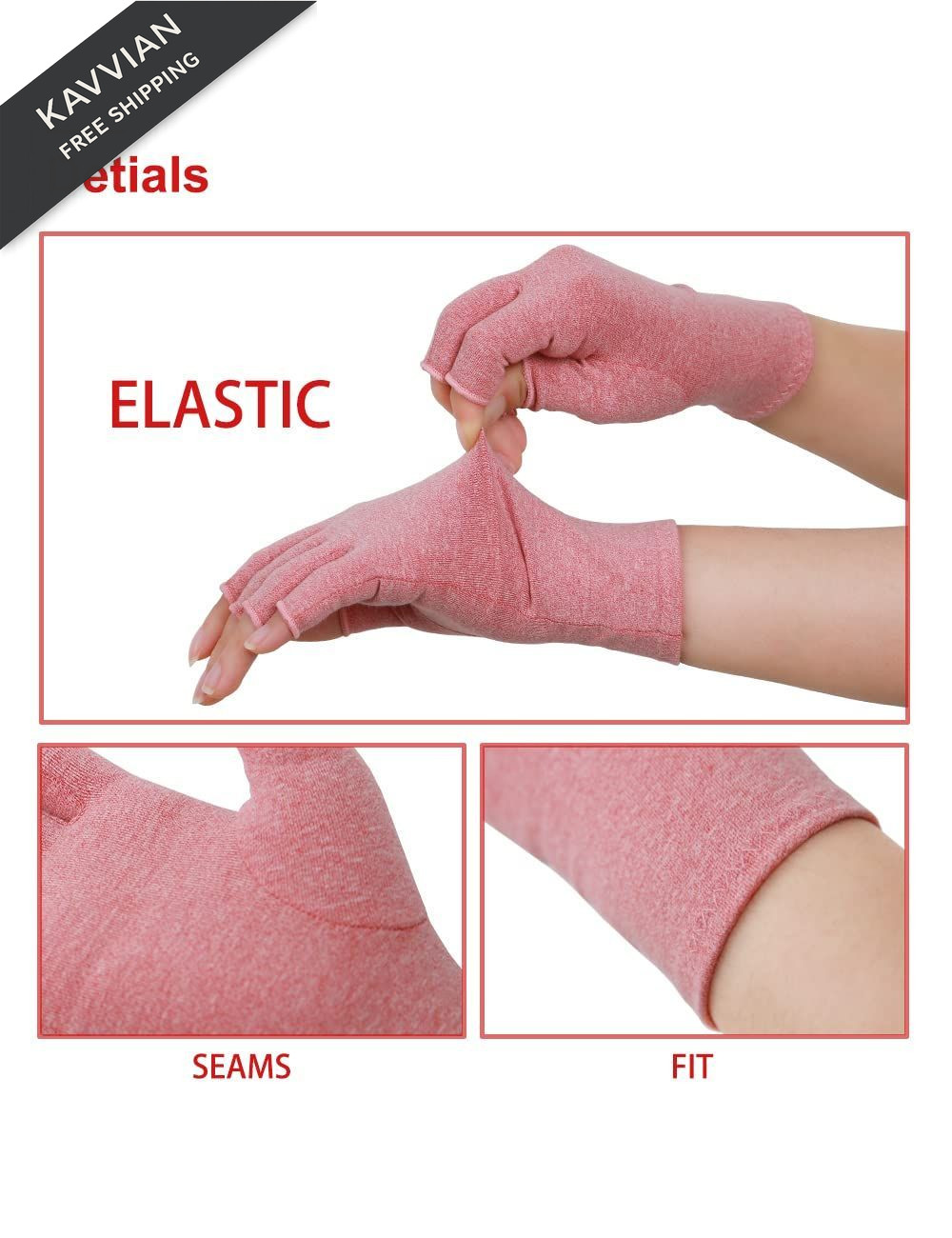 2 Pairs Compression Arthritis Gloves Fingerless Pain Relief Support (Medium)