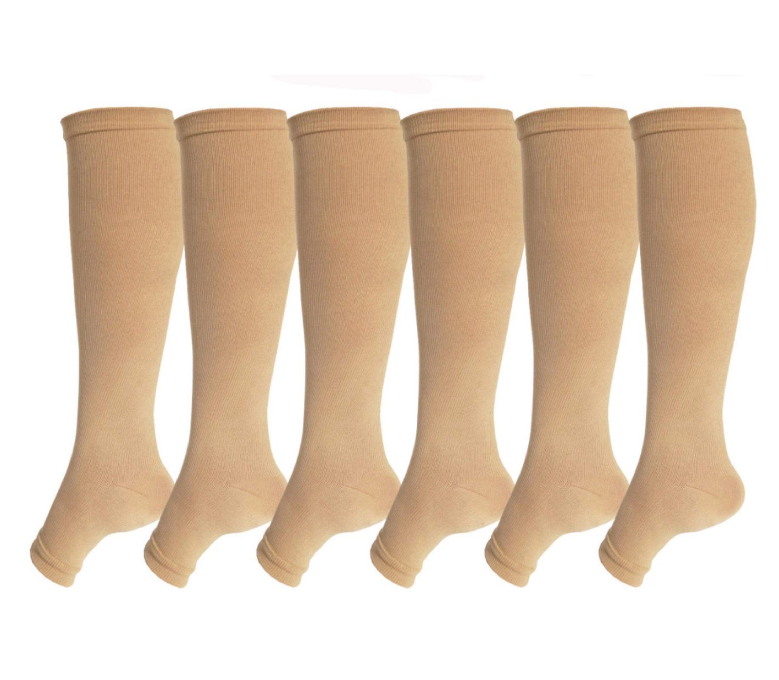 Open Toe Toeless Compression Socks 6 Pairs for Women Men 15-20 mmHg Calf Supp…