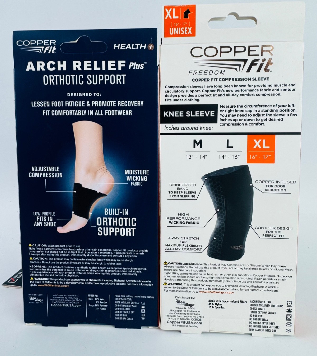Copper Fit Bundle Compression Knee Sleeves XL 2PK & Arch Relief Plus OneSize 2PK