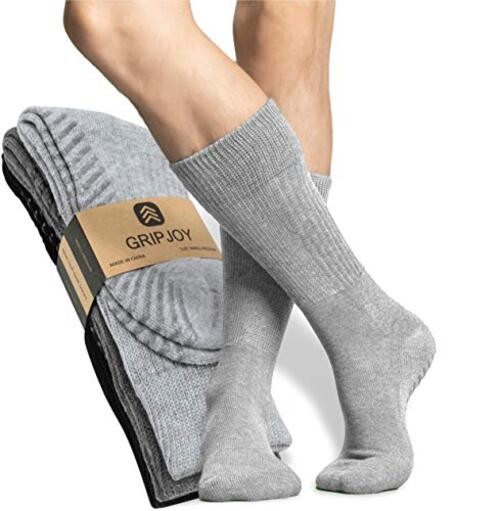 Hospital Socks with Grips for Women & Men, Non-Slip, Large Black & Gray Mix