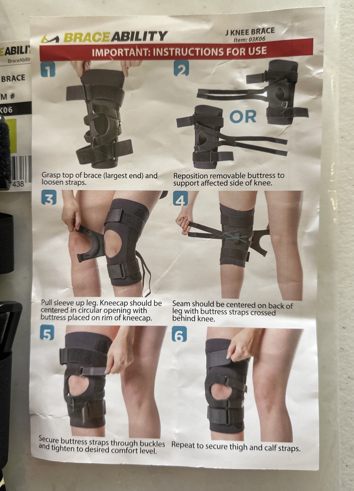 Braceability J Knee Brace Stabilizer Left or Right Size Small 03K06 New