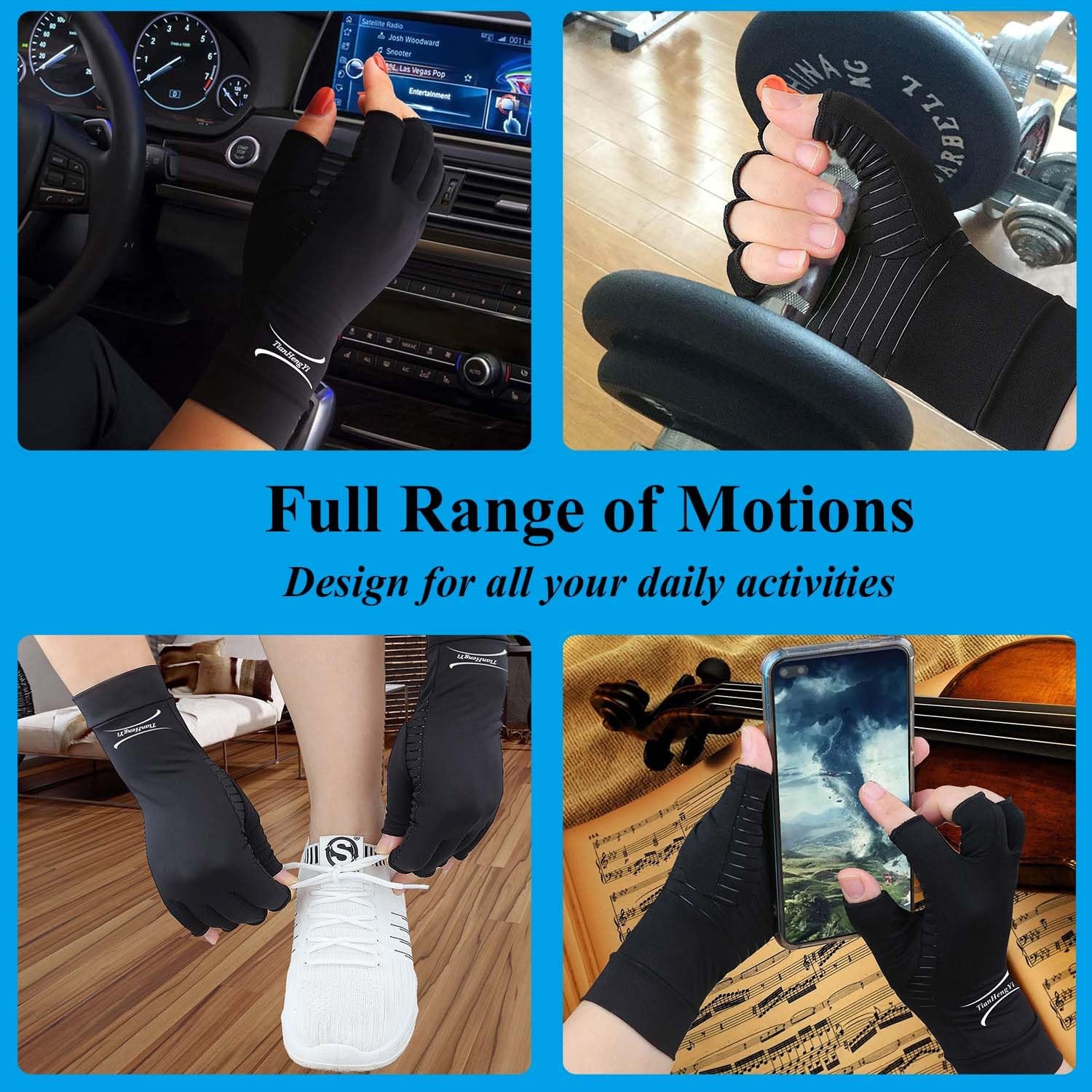 2 Pairs Copper Arthritis Gloves for Relief Pain, Compression Gloves Fingerless f
