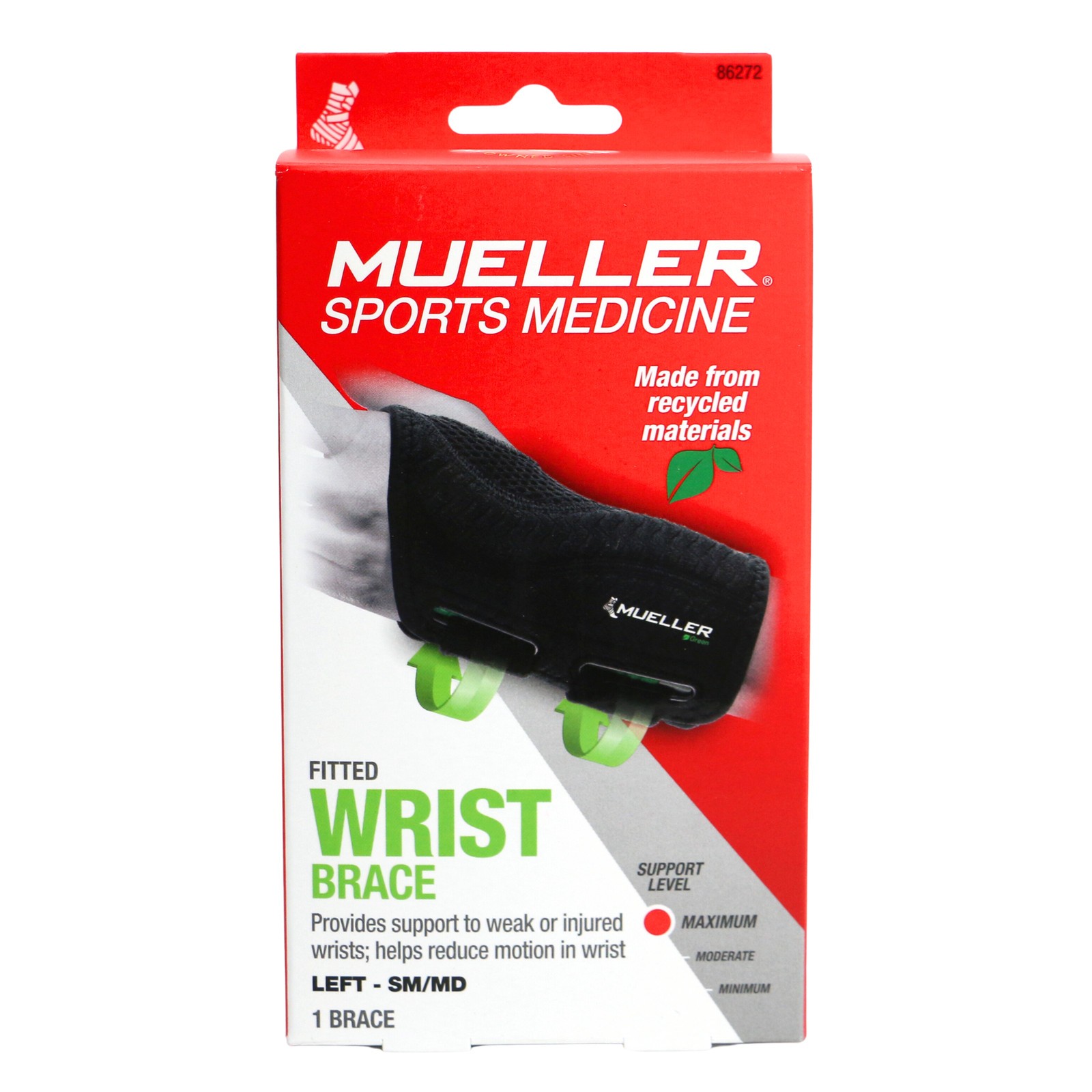Mueller Green Wrist Braces: SM/MD Wrist Brace / Left (Black)