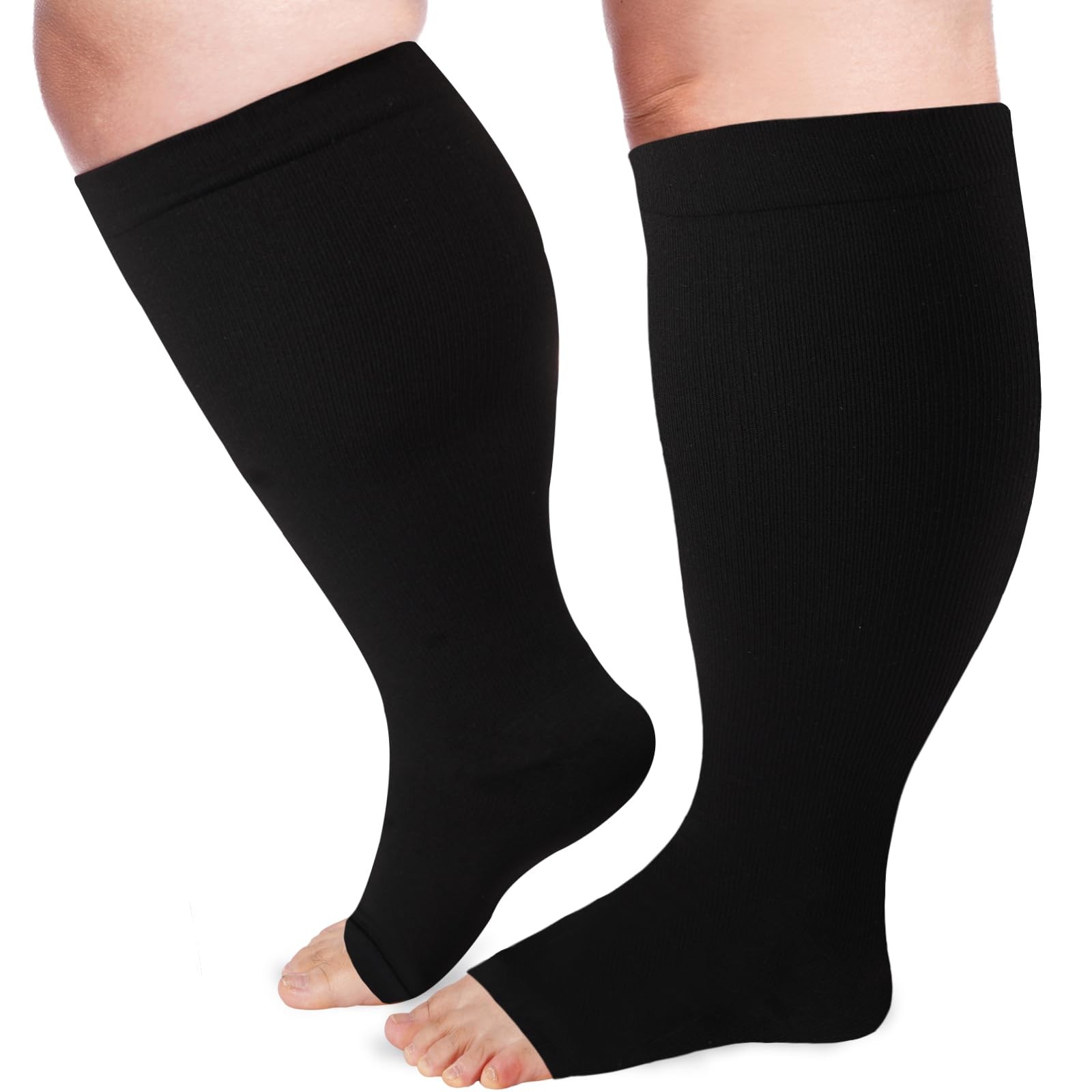 Toeless Plus Size Compression Socks for Women Open 5X-Large-6X-Large, Black