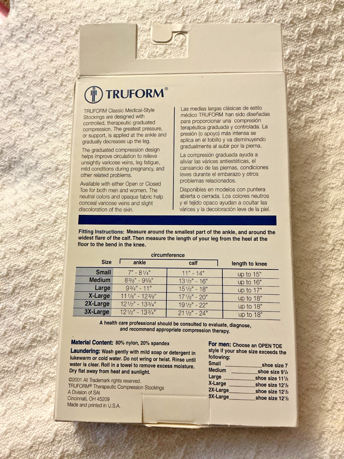 Truform 20-30 Below Knee Compression Stockings Beige Closed Toe Large 8865-BG