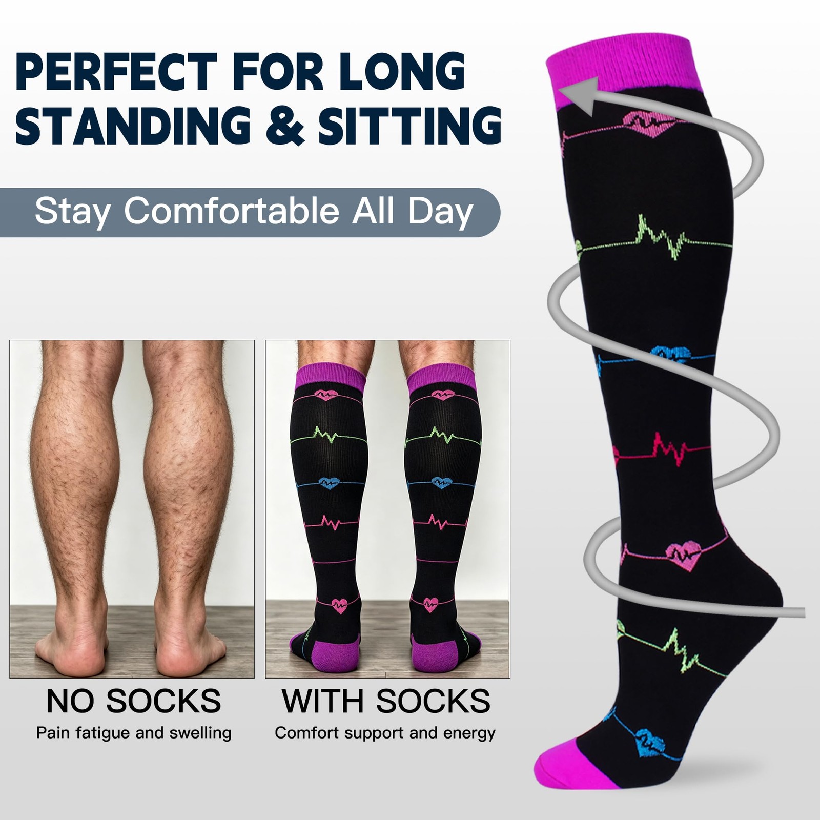 3 Pack 20-30 mmHg Compression Socks Knee High for Men Women Running Travel