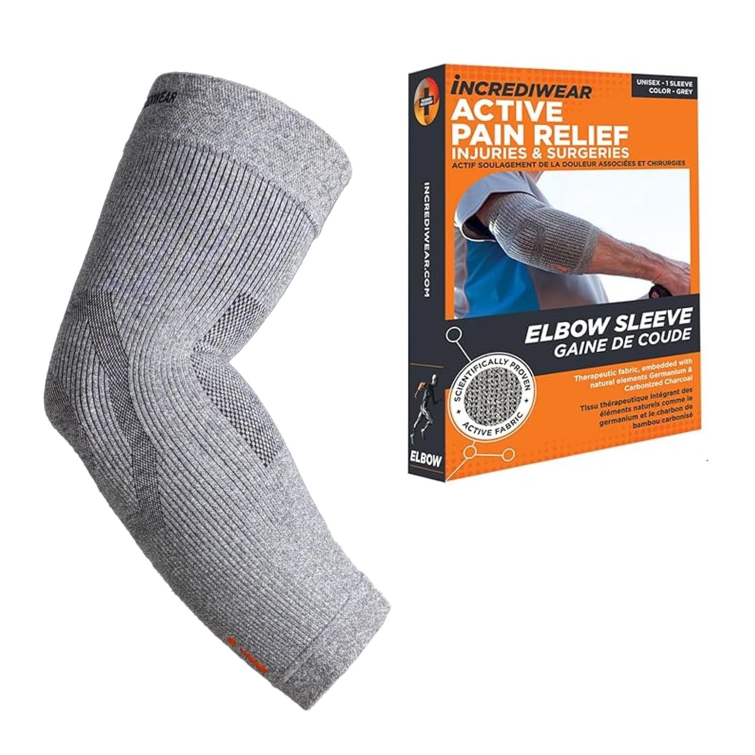 Incrediwear Large Grey Elbow Sleeve for Joint Pain Relief