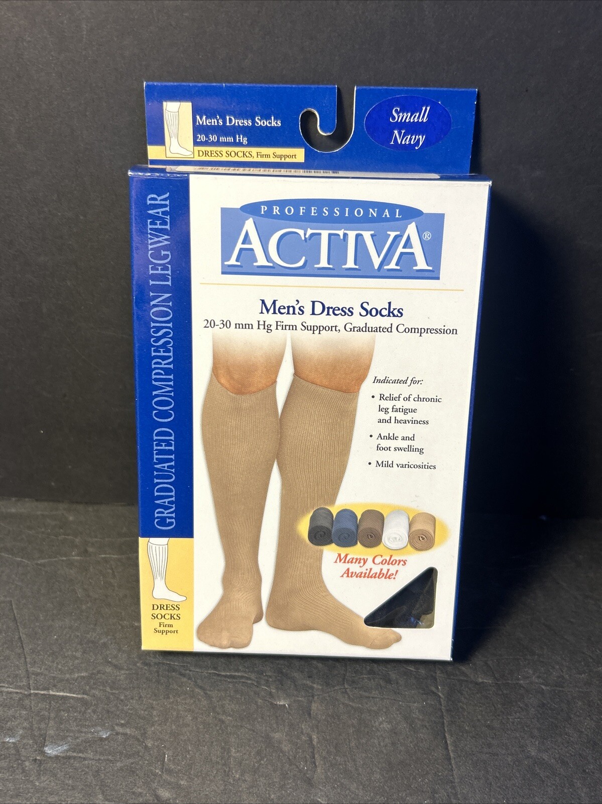 ACTIVA DRESS SOCKS Men 20-30mmHG Graduated Compression, Firm Support Small Navy