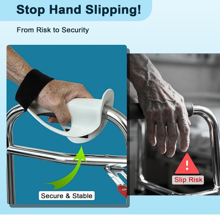 Left Hand Walker Splint with Two Securing Straps, Comfortable Walker Hand Grip,