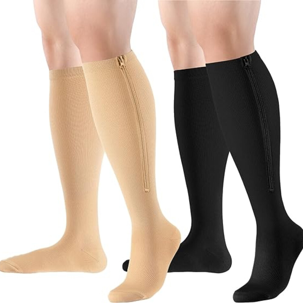 Zip-Up Compression Socks 20-30 mmHg GRADE Knee-High Unisex Leg Support NUDE