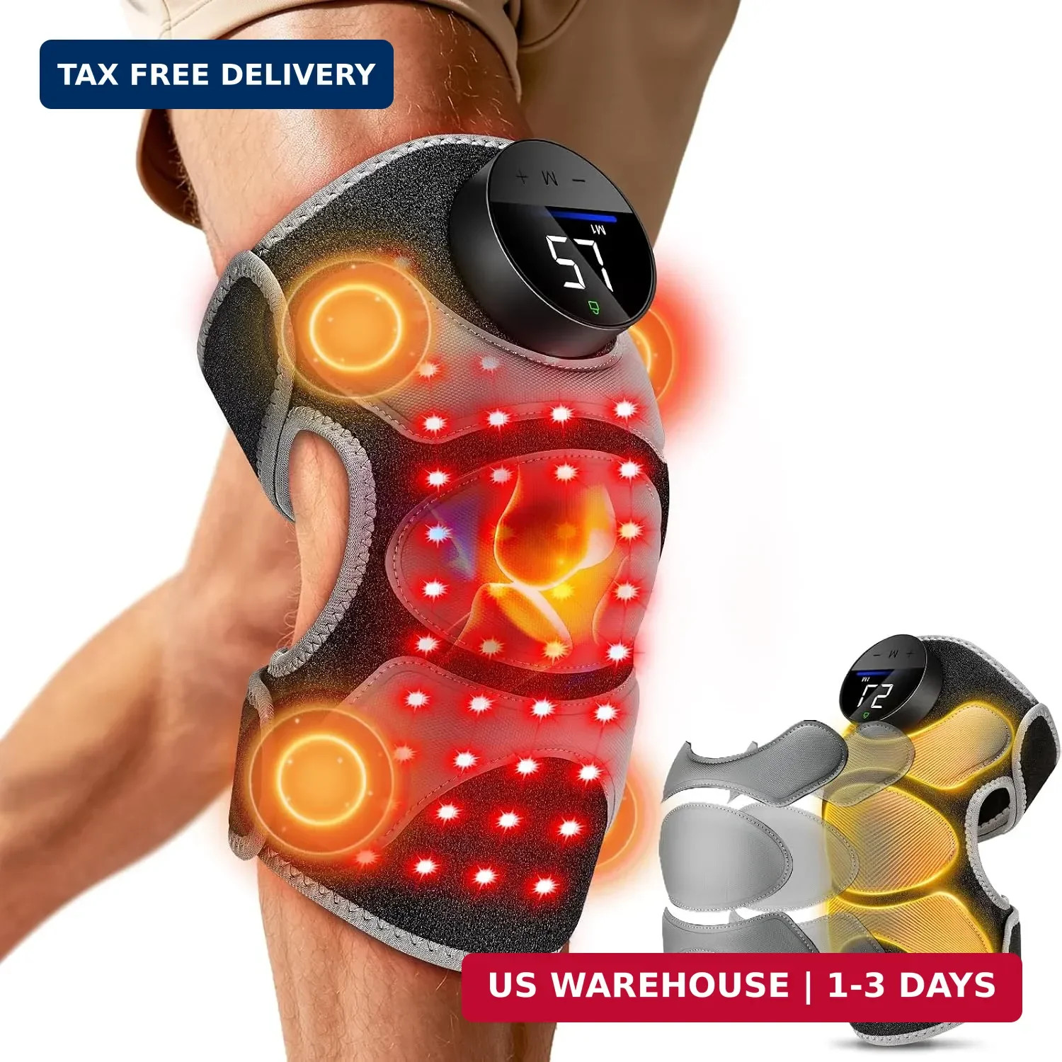 Upgraded 4 Vibration Area Red Light Therapy Knee Brace with Heat, Cordless Knee
