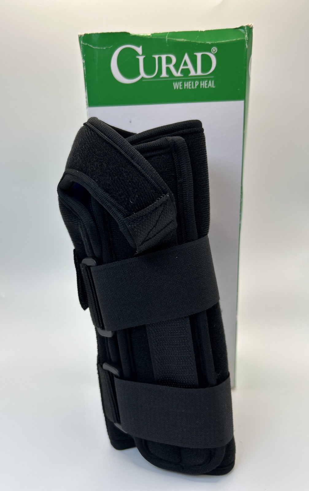 Black/Blue Curad Forearm Wrist Splint RIGHT, NEW Open, Damaged Box ORT18500R