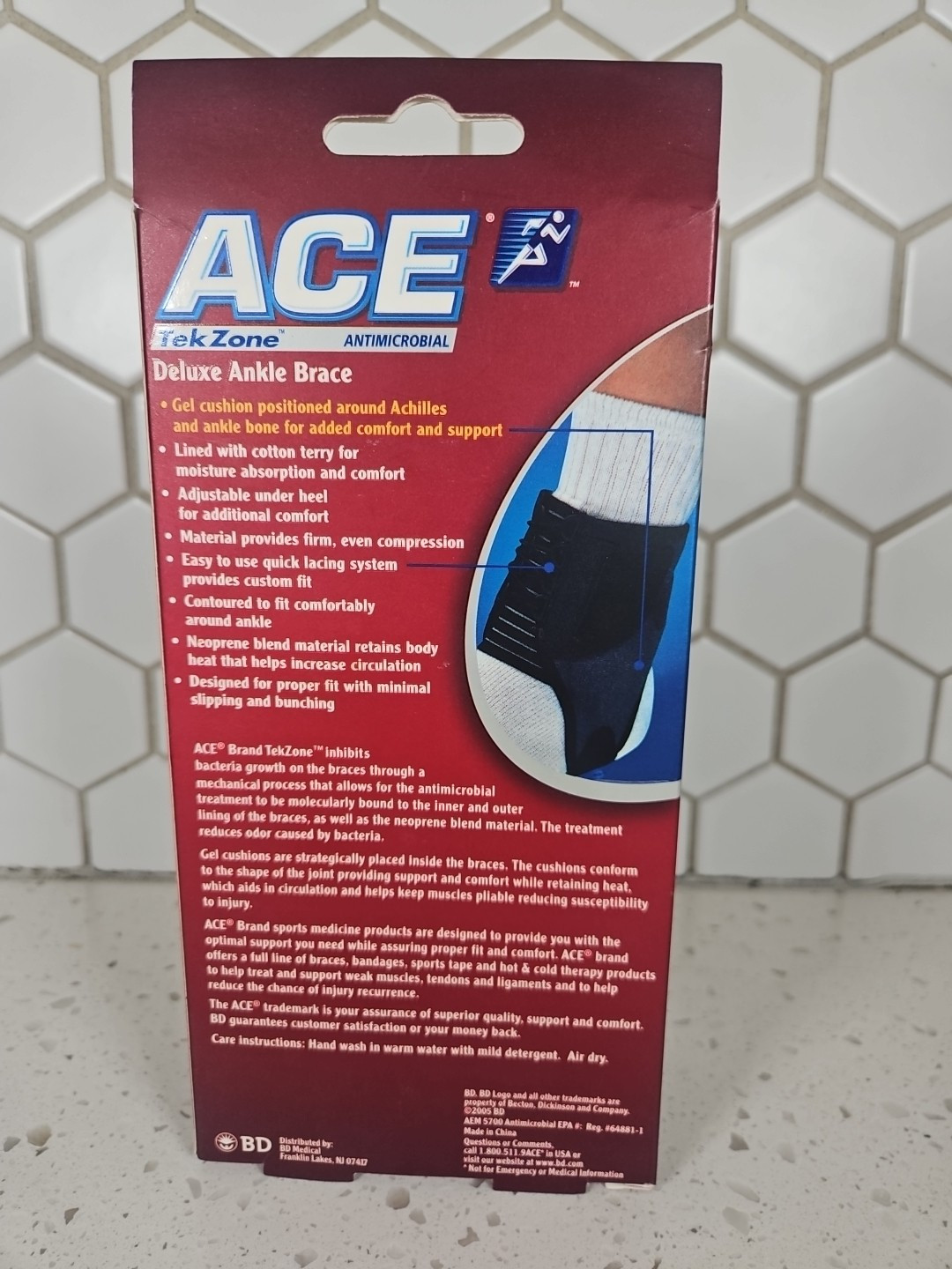 Ace Tekzone Deluxe Ankle Brace Antimicrobial Treatment Triple Strap System 1ct