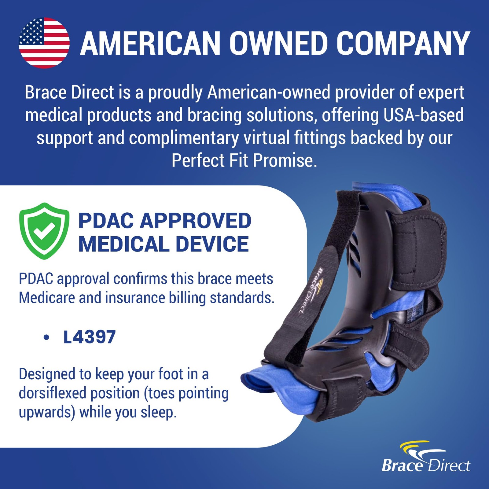 Brace Direct Night Splint for Plantar Fasciitis Heel Pain & Drop Foot