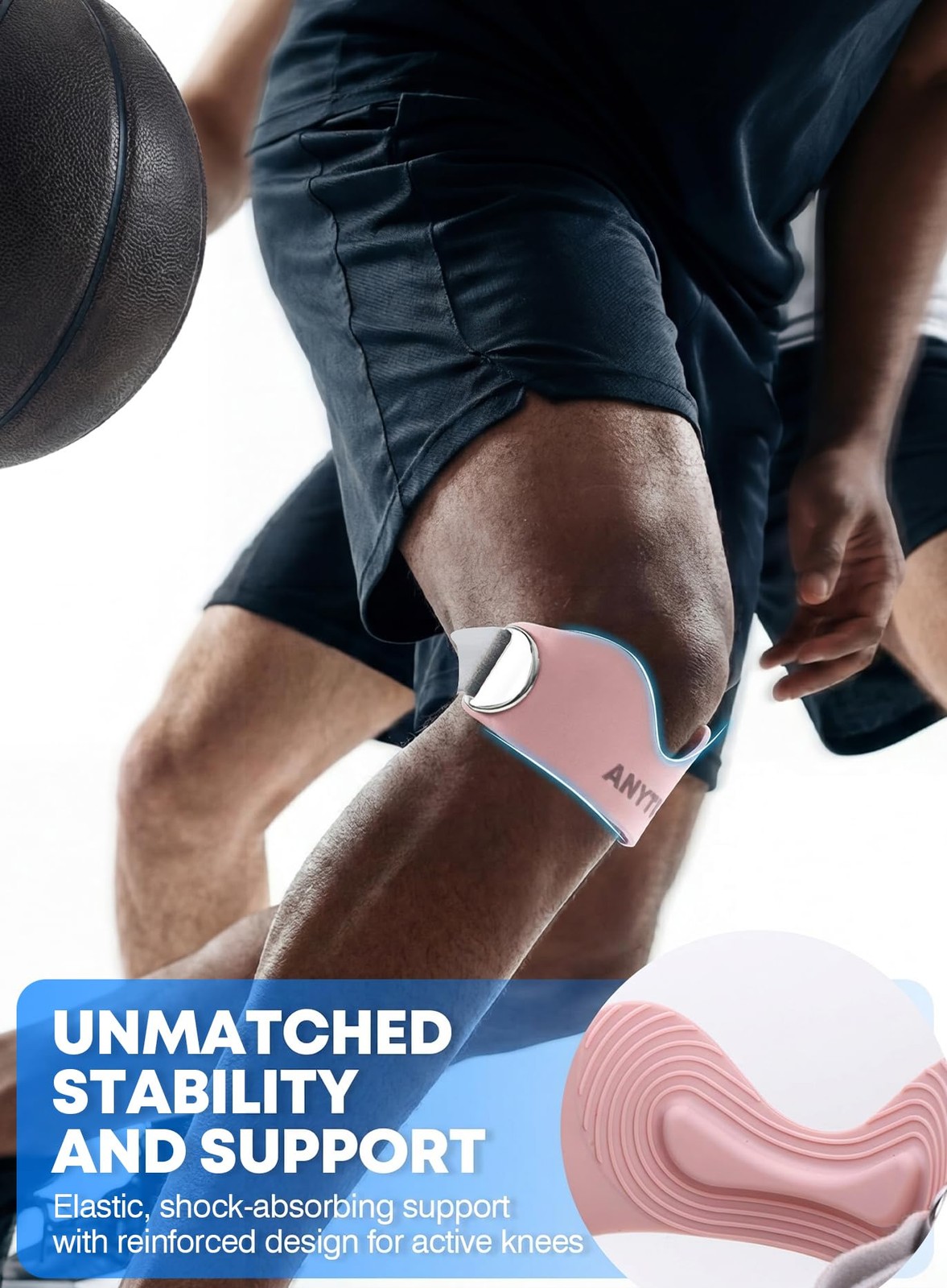 Anytin Silicone Patellar Tendon Support Strap 2 Pack, Knee General, pink-001