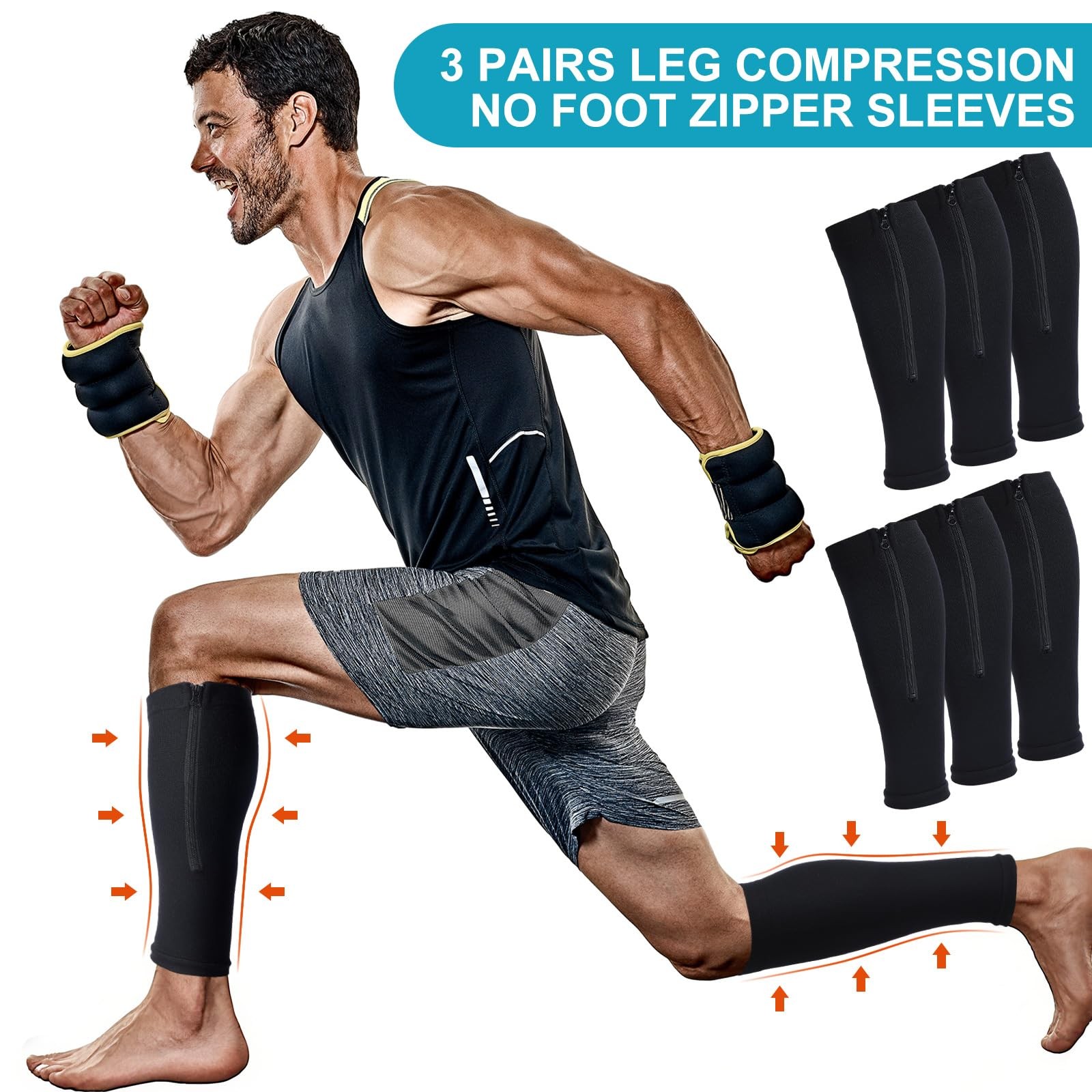 Threlaco 3 Pairs Calf Compression Sleeve with Large-X-Large, Black