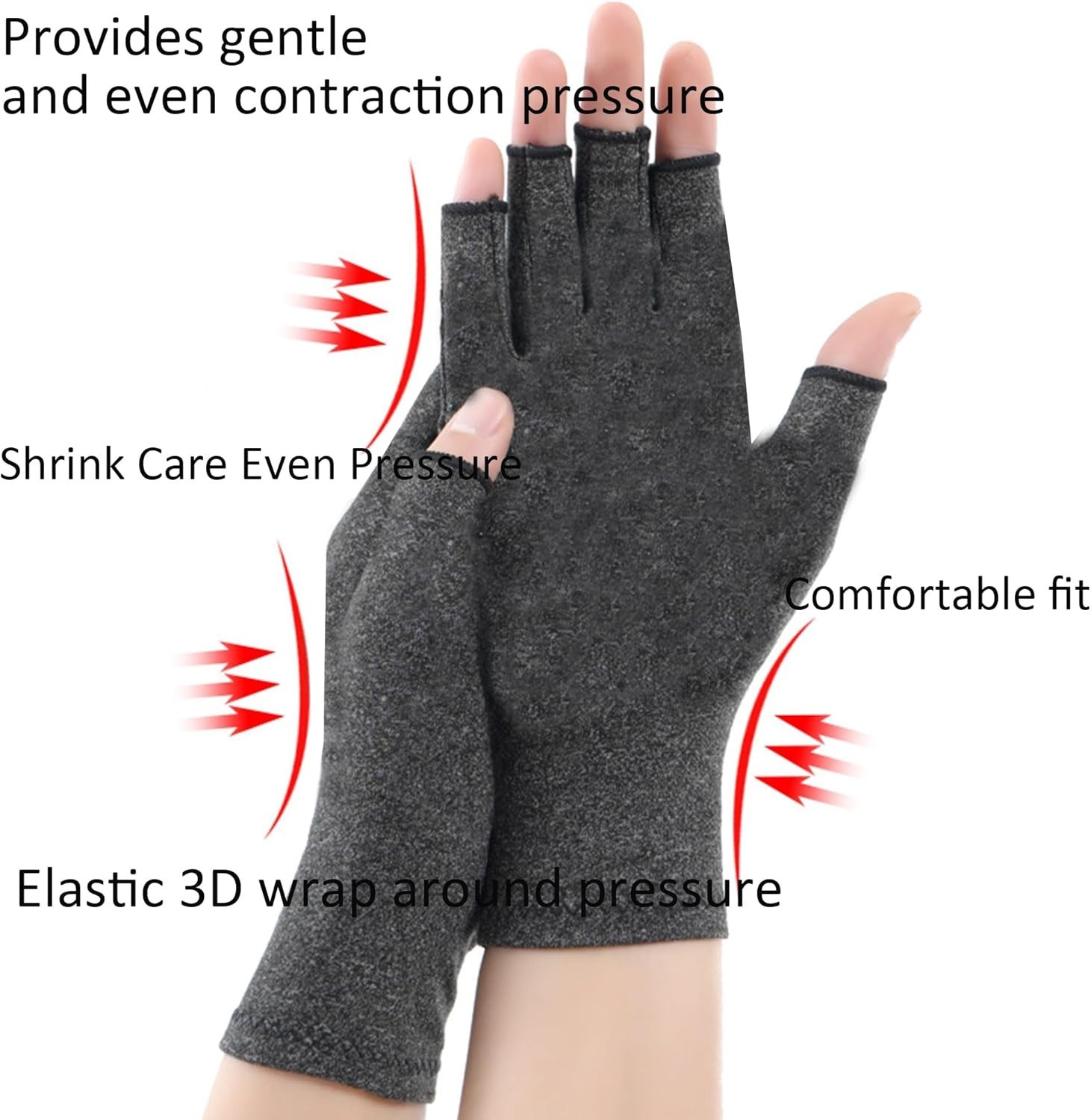 Ergonomic Fingerless Compression Gloves – Stylish Dark Gray for Arthritis Relief